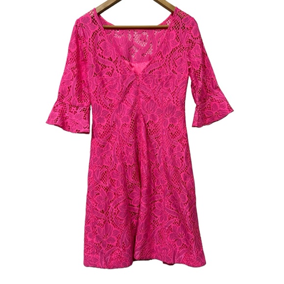 Lilly Pulitzer Allyson Dress Pink Lace Bell Sleeve Mini Dress New Sz 0 / Small - Picture 8 of 11